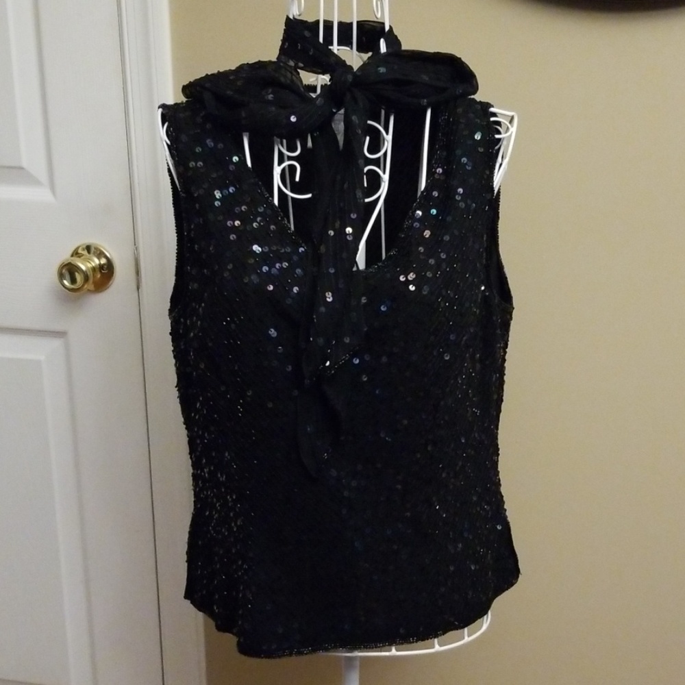 Black sequined op with scarf